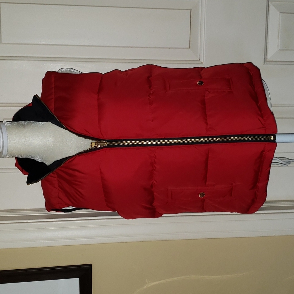 Lauren Ralph Lauren Red Quilted Puffer Vest with Gold Zipper